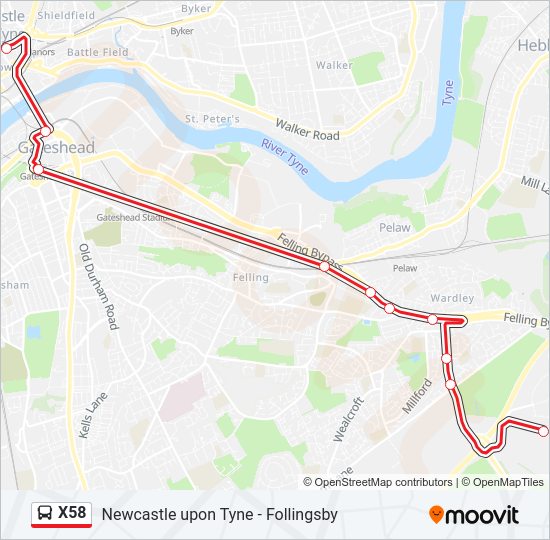 X58 bus Line Map