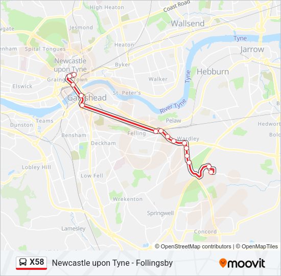 X58 Bus Line Map