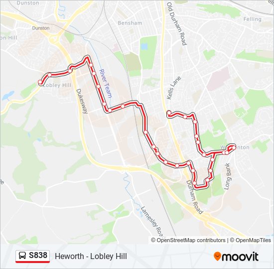 s838 Route Schedules, Stops & Maps Low Fell (Updated)