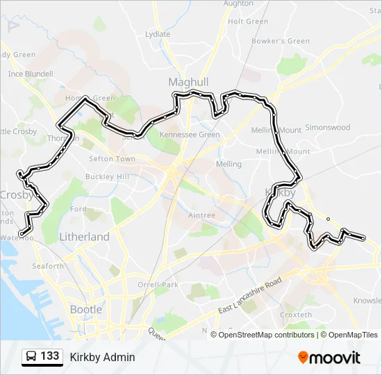 133 Route: Schedules, Stops & Maps - Kirkby Admin (Updated)