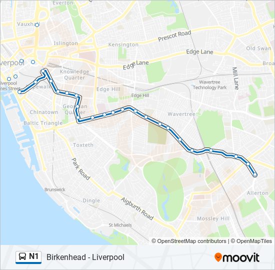 N1 bus Line Map