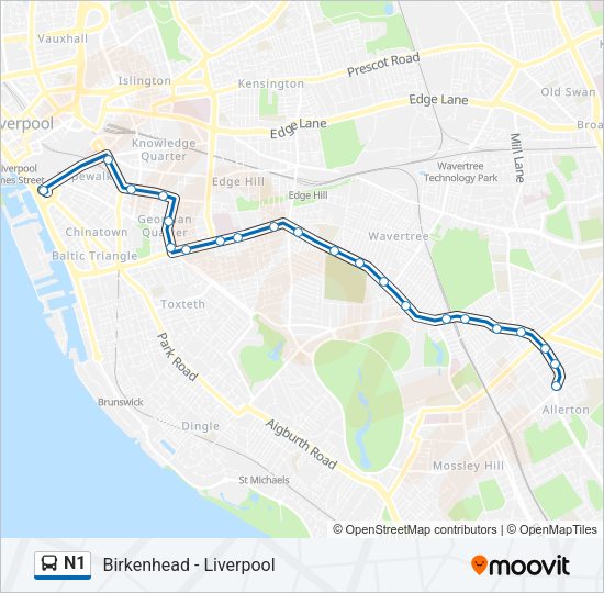 N1 Bus Line Map