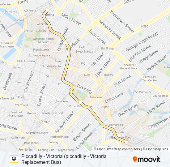 PICCADILLY - VICTORIA REPLACEMENT BUS Light Rail Line Map