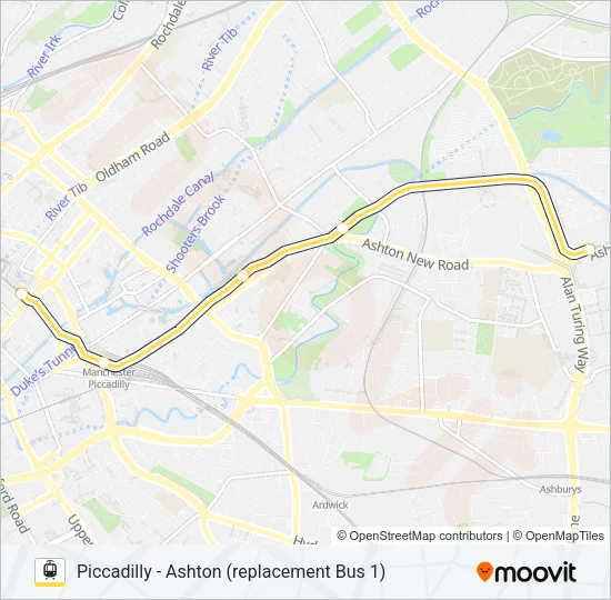 REPLACEMENT BUS 1 Light Rail Line Map
