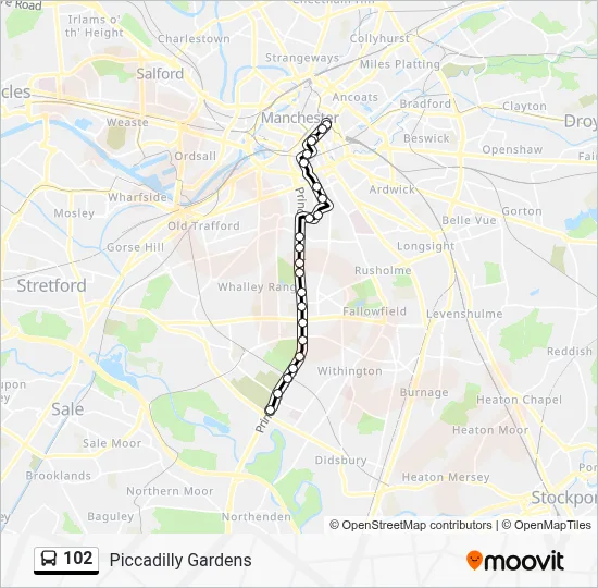 102 Route: Schedules, Stops & Maps - Piccadilly Gardens (Updated)