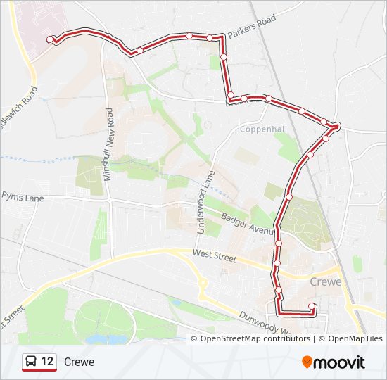 Bus 12 Route Map 12 Route: Schedules, Stops & Maps - Crewe (Updated)