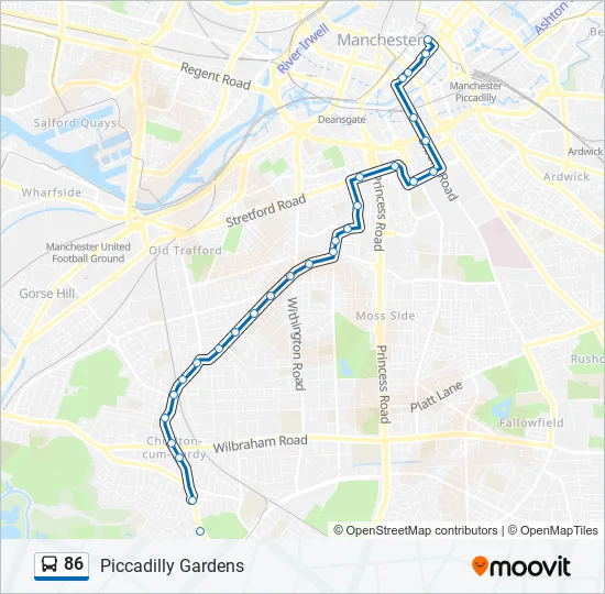 Bus 86 Route Map 86 Route: Schedules, Stops & Maps - Piccadilly Gardens (Updated)