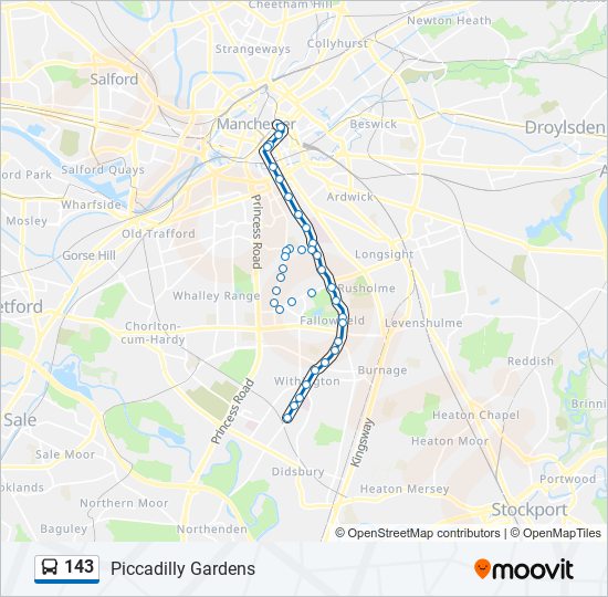 Bus 143 Route Map 143 Route: Schedules, Stops & Maps - Piccadilly Gardens (Updated)