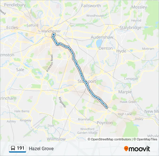 Bus 191 Route Map 191 Route: Schedules, Stops & Maps - Hazel Grove (Updated)