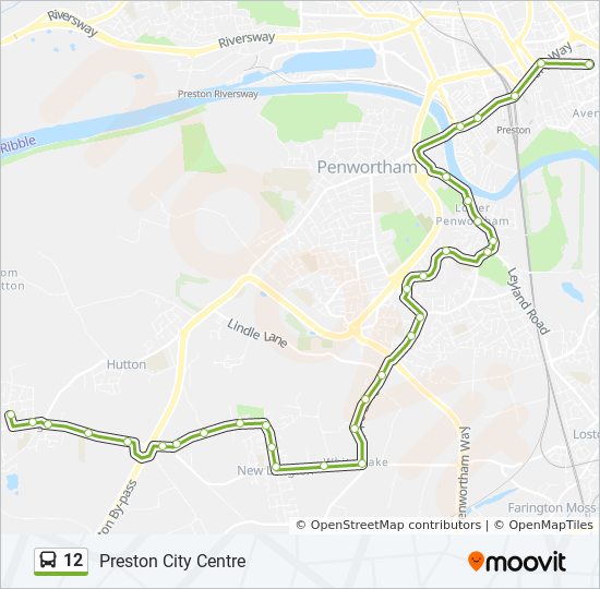 Bus 12 Route Map 12 Route: Schedules, Stops & Maps - Preston City Centre (Updated)