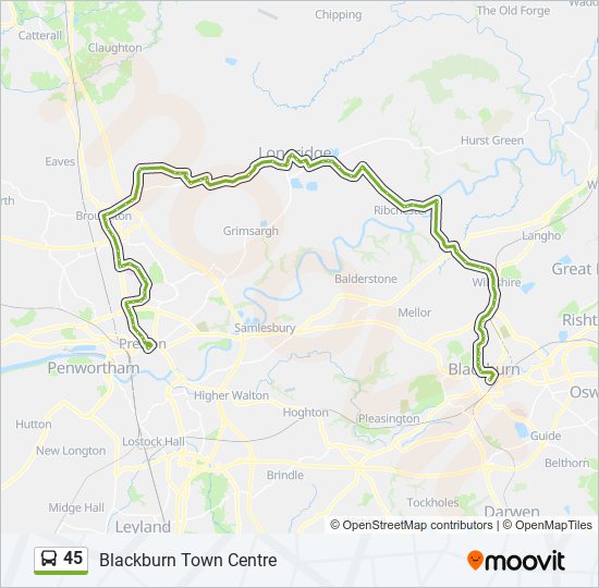 Bus 45 Route Map 45 Route: Schedules, Stops & Maps - Blackburn Town Centre (Updated)