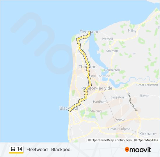 number 14 bus route blackpool map