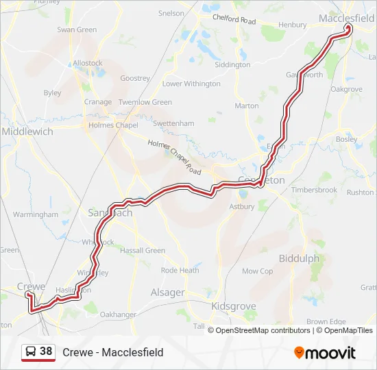 38 Route: Schedules, Stops & Maps - Macclesfield Bus Station (Updated)