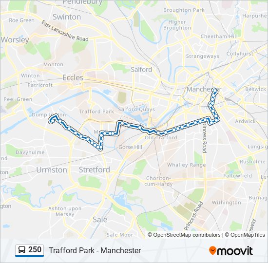 Show Me The Route Map 250 Route: Schedules, Stops & Maps - The Trafford Centre (Updated)