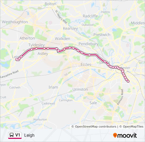 V1 Bus Route Map V1 Route: Schedules, Stops & Maps - Leigh (Updated)