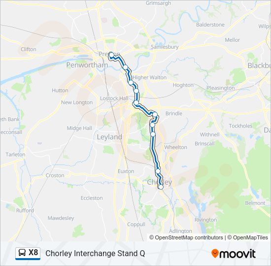 X8 Bus Line Map