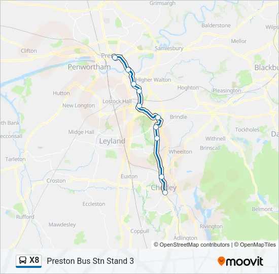 X8 Bus Line Map