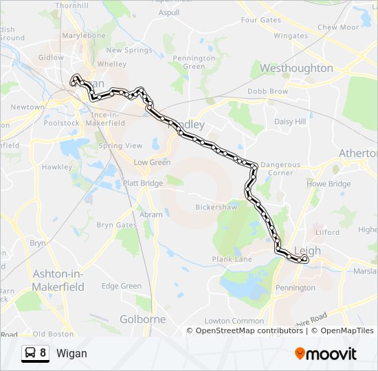 Bus 8 Route Map 8 Route: Schedules, Stops & Maps - Wigan (Updated)