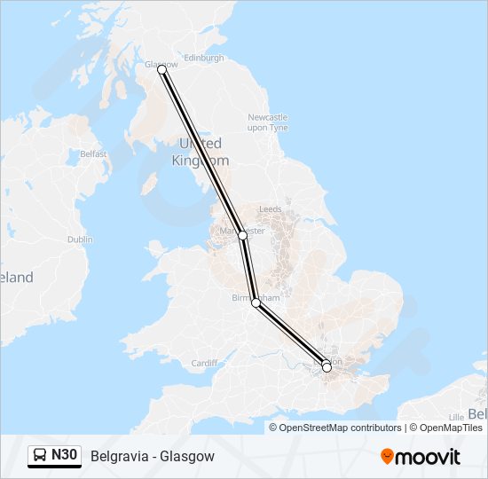 N30 bus Line Map