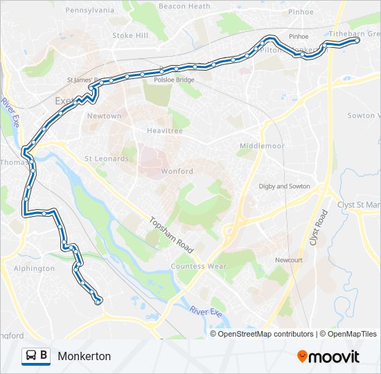 B Route: Schedules, Stops & Maps - Monkerton (Updated)