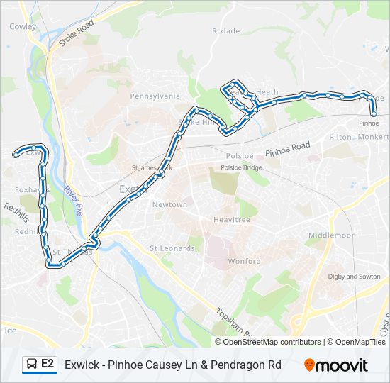e2 Route: Schedules, Stops & Maps - Exwick (Updated)