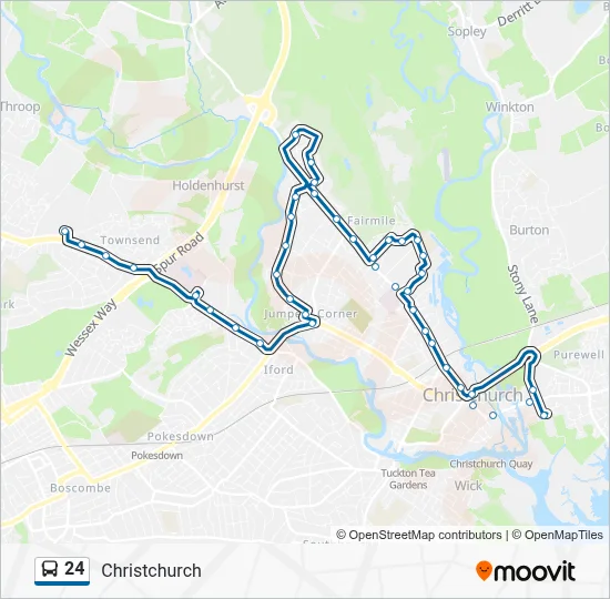 24 Route: Schedules, Stops & Maps - Christchurch (Updated)