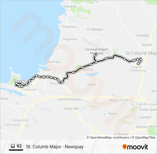 92 Route: Schedules, Stops & Maps - Newquay Bus Stn (Updated)