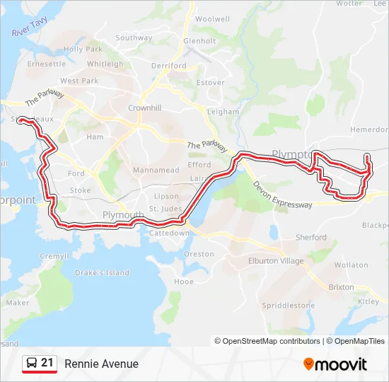 21 Route - Plymouth: Schedules, Stops & Maps - Rennie Avenue (Updated)