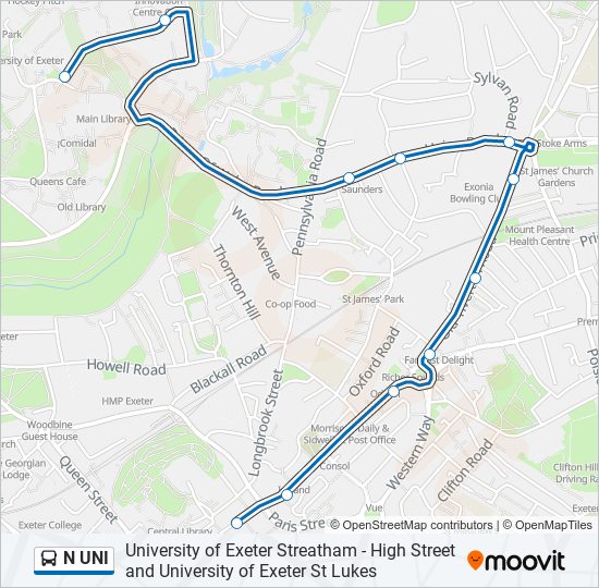 N UNI bus Line Map