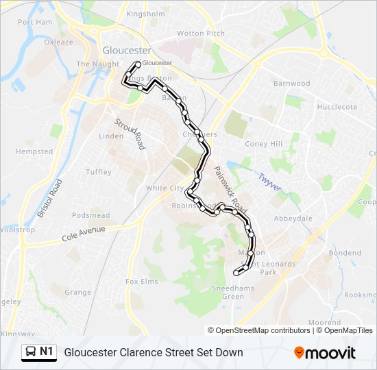 N1 Bus Line Map