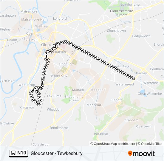 N10 Bus Line Map