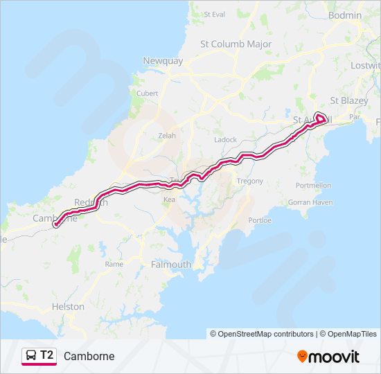 t2 Route: Schedules, Stops & Maps - Camborne (Updated)