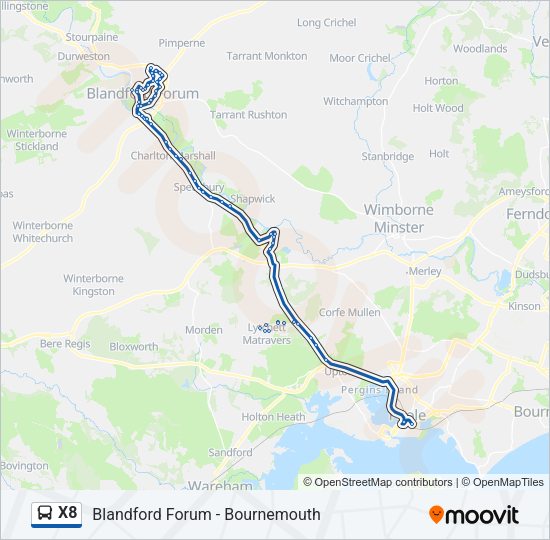 X8 Bus Line Map