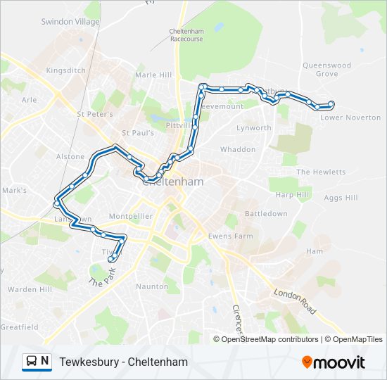 N Bus Line Map