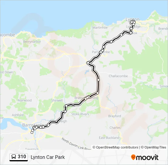 310 Route - North Devon: Schedules, Stops & Maps - Lynton Car Park ...