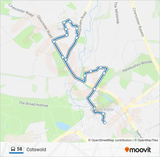 58 Route: Schedules, Stops & Maps - Cirencester the Forum (Updated)
