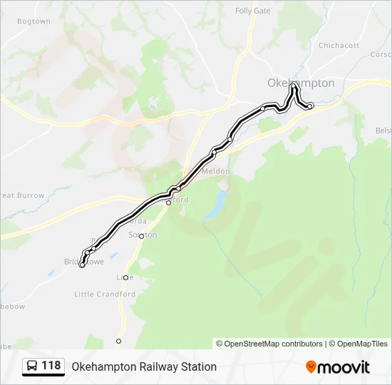 118 Route: Schedules, Stops & Maps - Okehampton Railway Station (Updated)