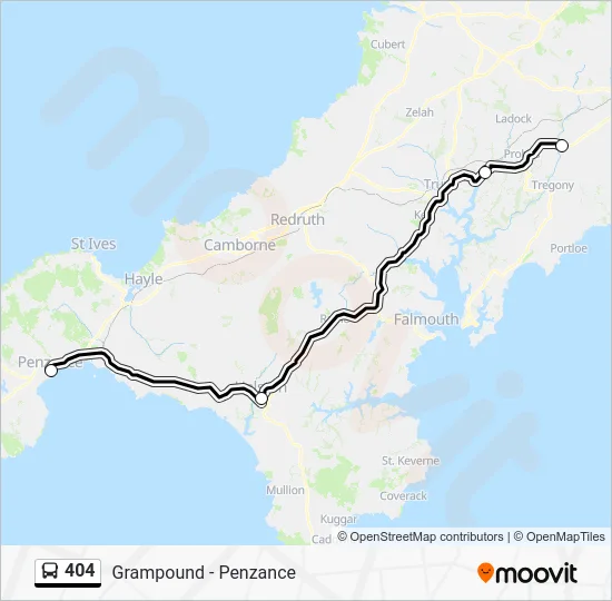 404 Route: Schedules, Stops & Maps - Grampound - Penzance (Updated)