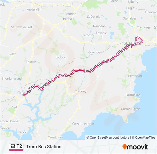 T2 Bus Line Map