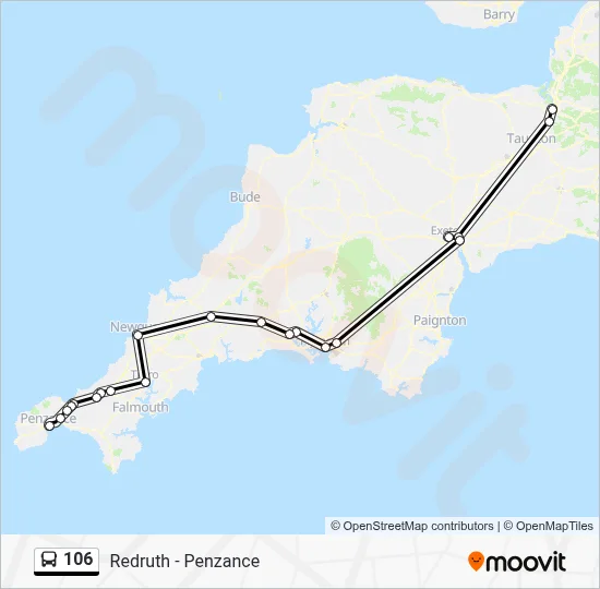 106 Route: Schedules, Stops & Maps - Bridgwater - Penzance (Updated)