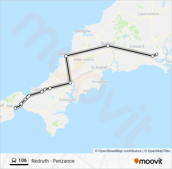 106 Route: Schedules, Stops & Maps - Landrake - Penzance (Updated)