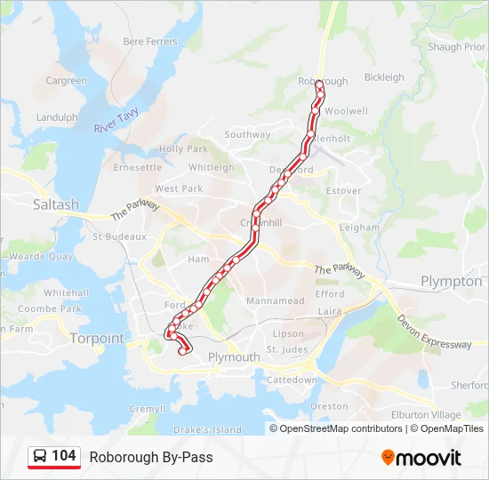 104 Route: Schedules, Stops & Maps - Roborough By-Pass (Updated)