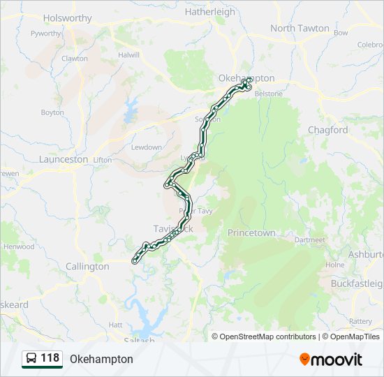 Bus 118 Route Map 118 Route: Schedules, Stops & Maps - Okehampton (Updated)