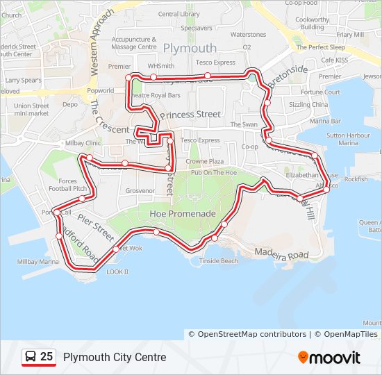 Map Of Plymouth City Centre 25 Route: Schedules, Stops & Maps - Plymouth City Centre (Updated)