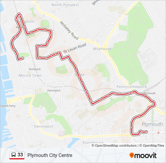 Bus 33 Route Map 33 Route: Schedules, Stops & Maps - Plymouth City Centre (Updated)