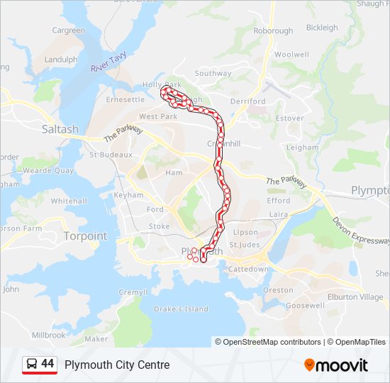 44 Route: Schedules, Stops & Maps - Plymouth City Centre (Updated)