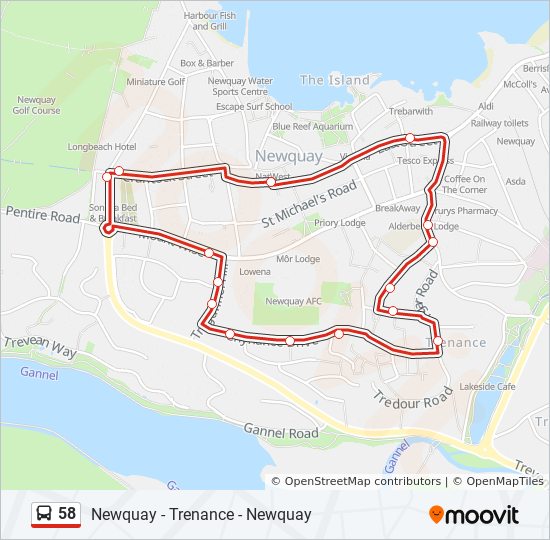 Bus 58 Route Map 58 Route: Schedules, Stops & Maps - Newquay (Updated)