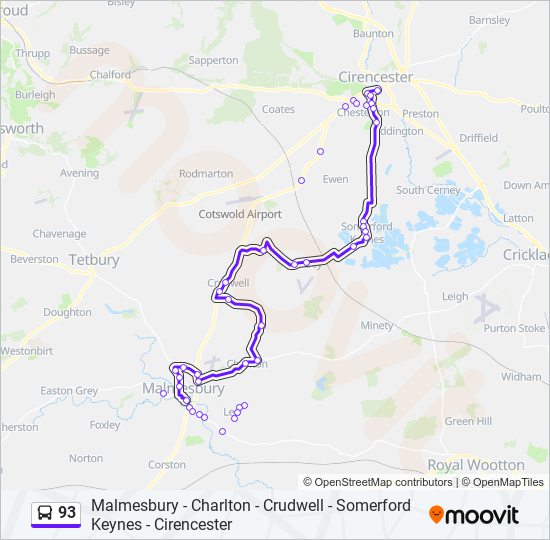 Bus 93 Route Map 93 Route: Schedules, Stops & Maps - Cirencester (Updated)