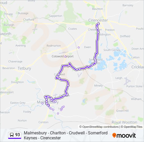 Bus 93 Route Map 93 Route: Schedules, Stops & Maps - Malmesbury (Updated)