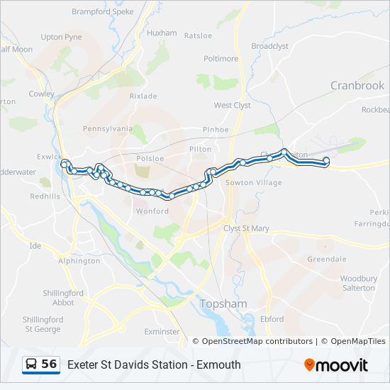 Bus 56 Route Map 56 Route: Schedules, Stops & Maps - Exeter City Centre (Updated)